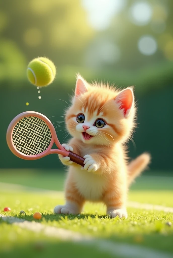 kitten playing tennis cute