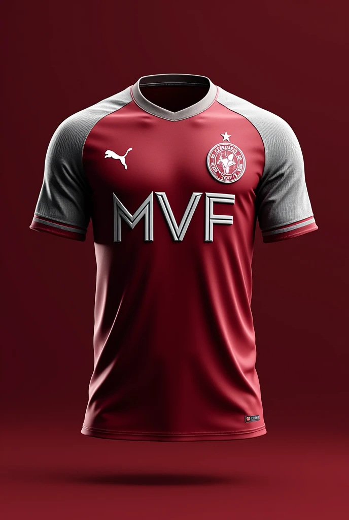 Create a River Plate team shirt in gray and wine with the name Uniao Mvf and the shield written mvf 3D