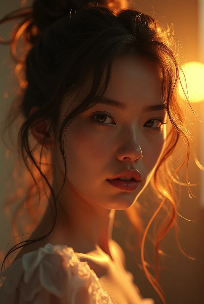 A stunning, cinematic keyframe capturing the essence of beauty, evoking the artistic styles of Maciej Kuciara, Jama Jurabaev, and Wojtek Fus, with a shallow depth of field and distinct vignette, surrounded by ethereal bokeh. The frame is rendered in a rich, filmic aesthetic, reminiscent of Kodak Porta 400 and Cinestill 800, with a Leica M10-inspired level of detail. The color grading is cinematic, with a palette that oscillates between warm, golden tones and cool, muted hues, imbuing the entire scene with a sense of drama and sophistication. The lighting is carefully balanced, with areas of high contrast and subtle gradations of shadow, amplifying the emotional depth of the image. Every element is meticulously crafted to evoke a sense of timeless elegance and mystery, inviting the viewer to step into a world of refined beauty.