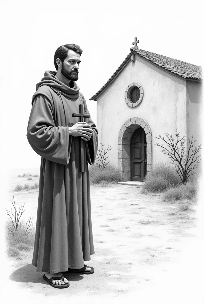 Saint Francis of Assisi next to the San Francisco de Mocupe school (drawn in pencil