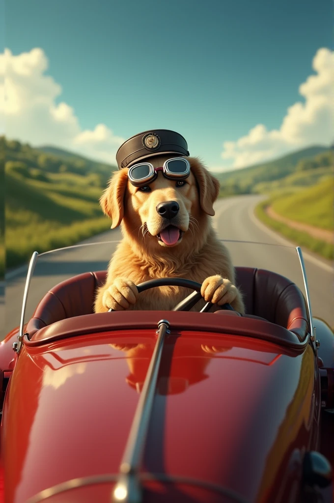 Create an image of a dog driving a car