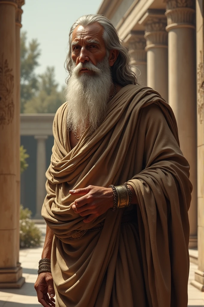 Create a realistic image of a Greek philosopher