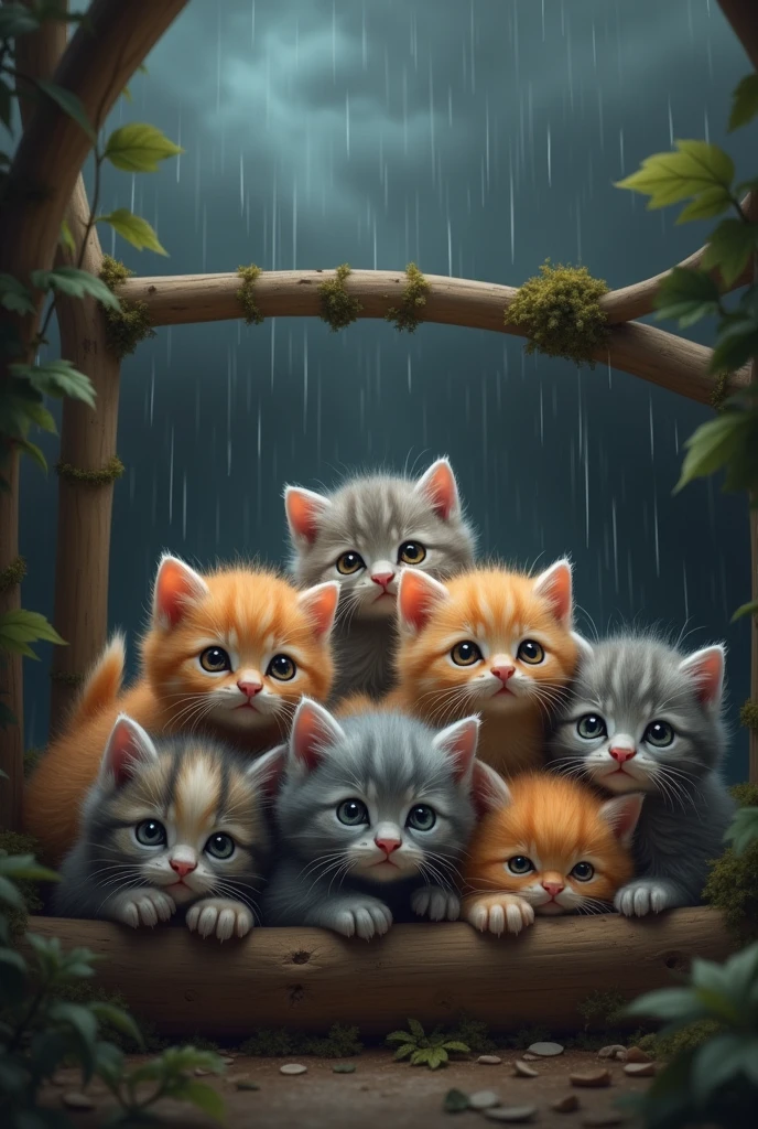 Kittens waiting for a sudden thunderstorm to stop