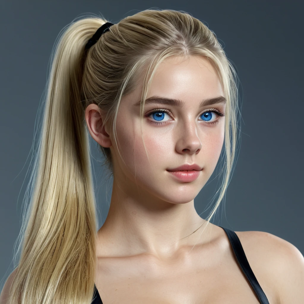 1girl, European young adult, Solo, High Resolution, Long Hair, Blue eyes, Blonde Hair, Ponytail, Masterpiece, Accurate, Anatomically Correct, Award Winning, Best Quality, Detail, High Details, High Quality, Super Detailed, UHD, front view,