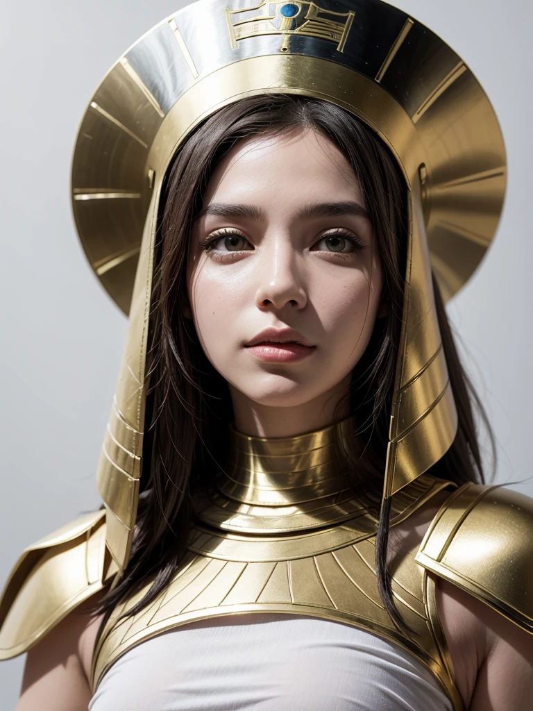 Egyptian queen, LineArt, thin-lines, white background, side face, shorth hair,large cylon-shaped Egyptian hat,looking to the side. Look at 3 o'clock