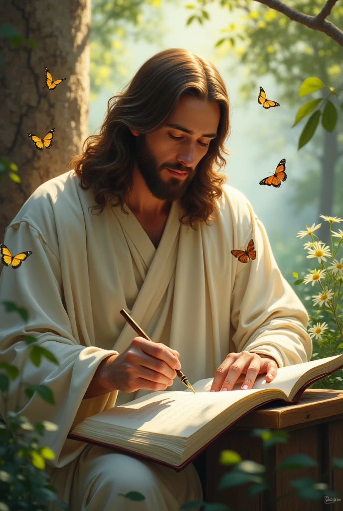 Jesus drawing with butterflies