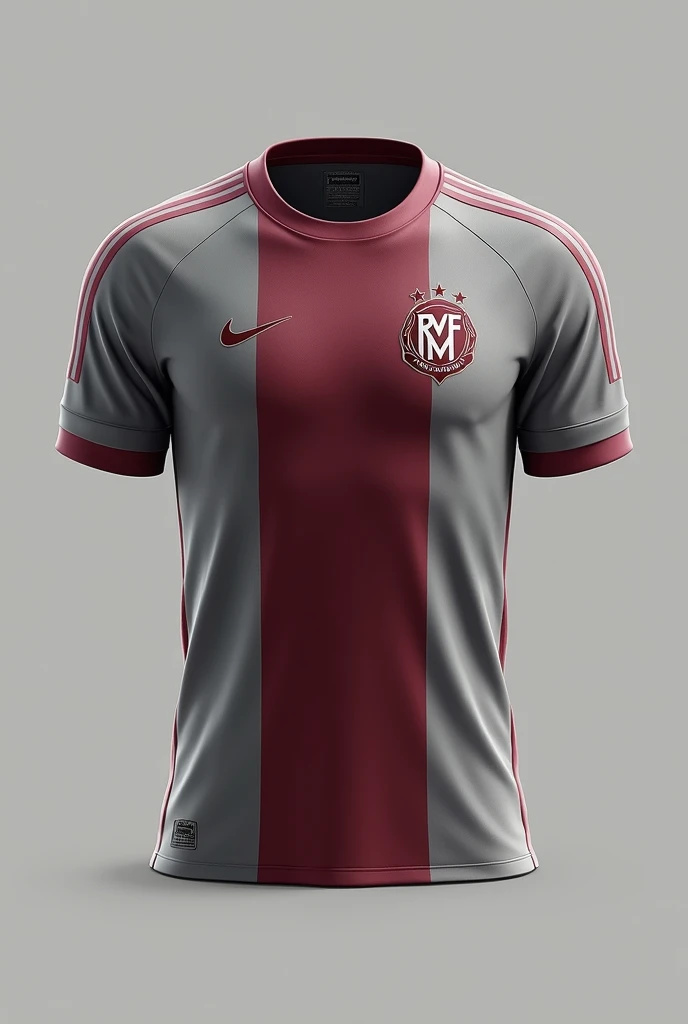 Create a gray and wine River Plate team shirt with the crest written Mvf