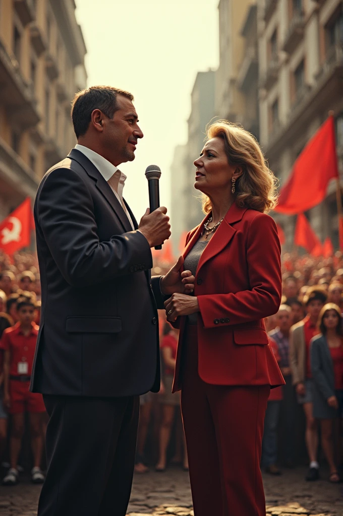 Luis Carlos Prestes and Olga Benario giving speeches in Rio de Janeiro