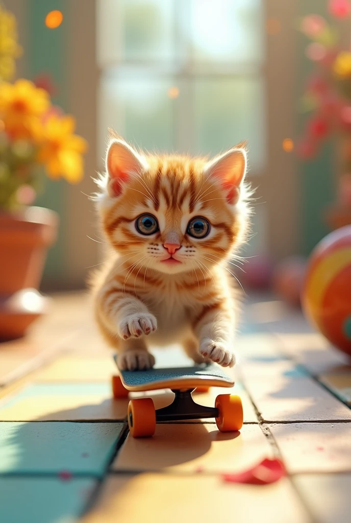 Cute kitten on a skateboard