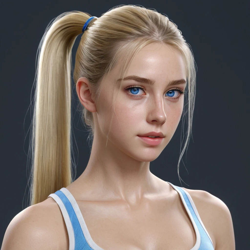 1girl, European young adult, Solo, High Resolution, Long Hair, Blue eyes, Blonde Hair, Ponytail, Masterpiece, Accurate, Anatomically Correct, Award Winning, Best Quality, Detail, High Details, High Quality, Super Detailed, UHD, front view,