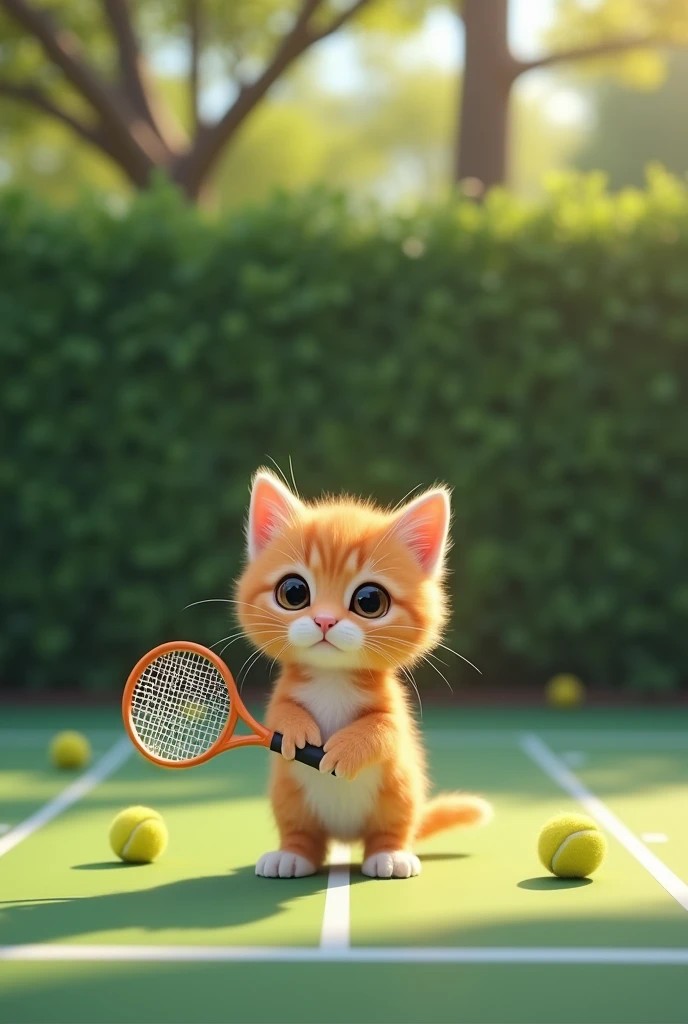 Cute kitten playing tennis