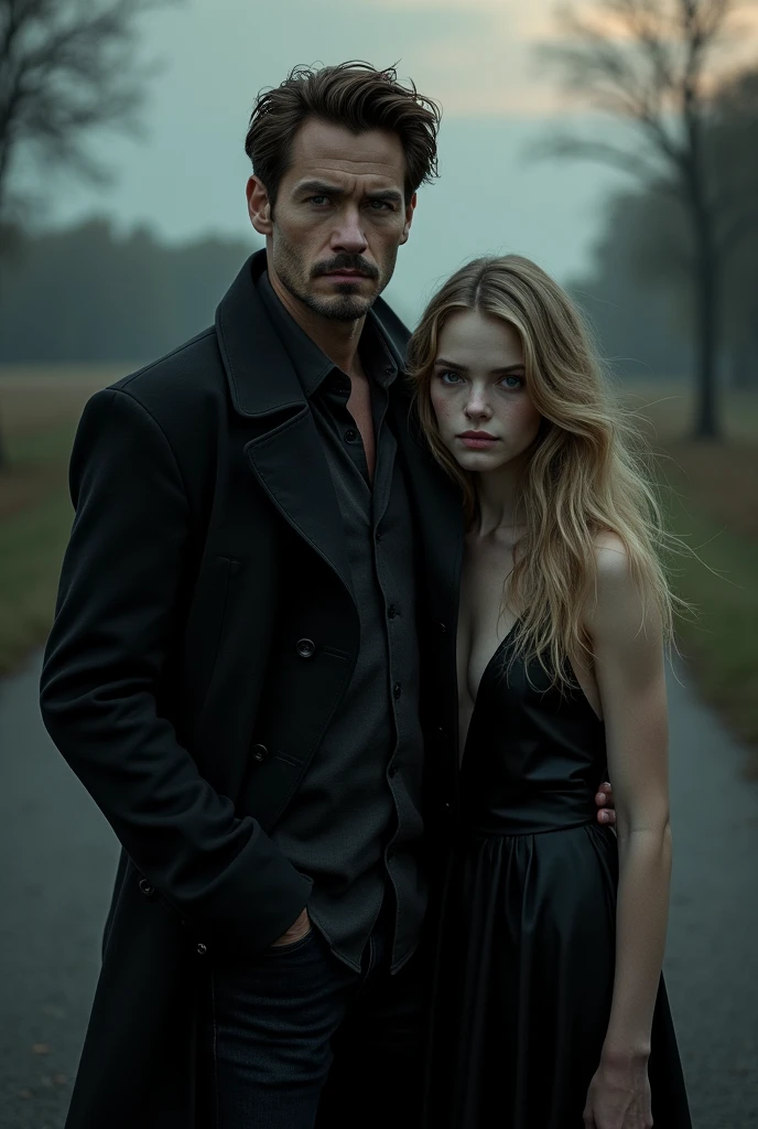 Homem stark estilo Crepúsculo, 3, stark, Cao Cao, At her side an 18 year old girl, blonde, dressed in a black dress 