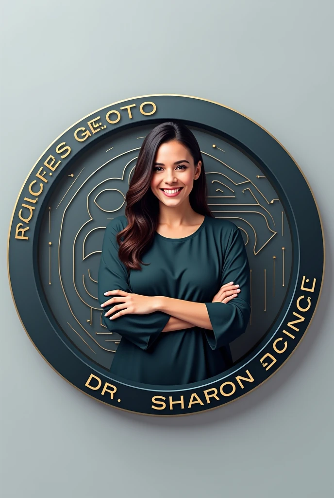Create me a picture of a modern looking pin or badge that says the following: Dr. Sharon Cantillo, Physical Science