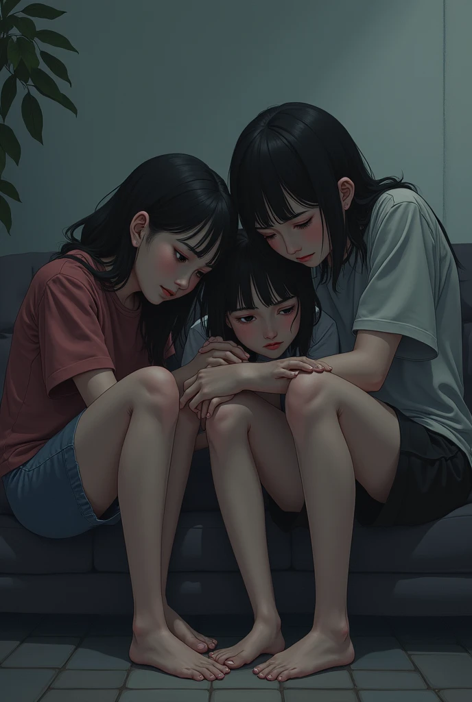 Group of sad friends