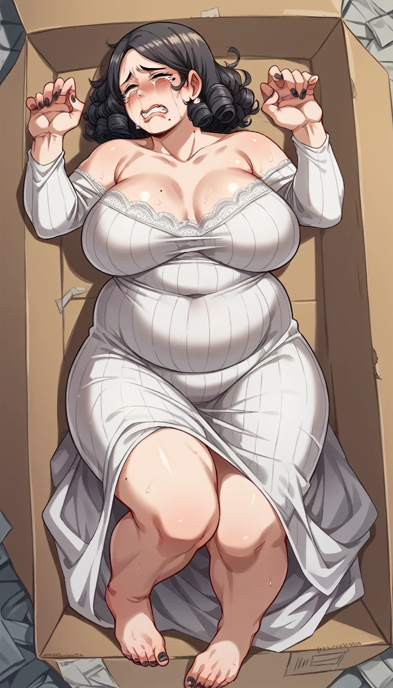 mom beauty mark chubby curvy mature milf big fat curvy 3,lace dress, big cup , Crying lying on cardboard box alley, Barefoot painted nails, arched ,cute long black curly hair, 😭 lots , Crying of pain,marks bruises body beating , aliança de casamento 