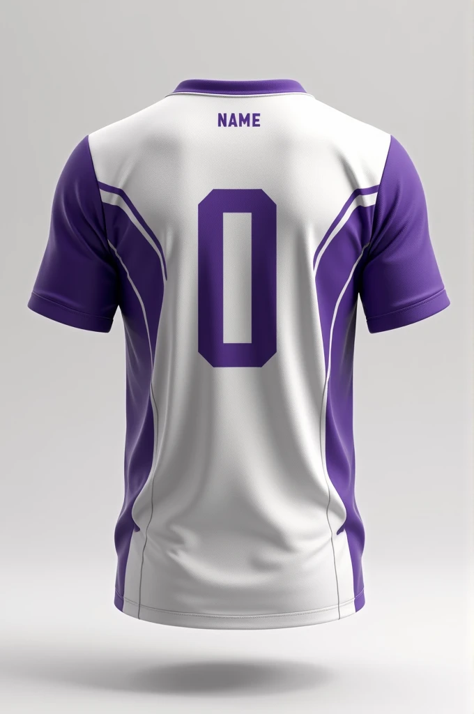 A jersey for intramural games at a Catholic school,in a modern way without being tacky and using 2 colors, white and purple Showing the back so that the name and number can be placed on the back and the front is eye-catching,without being tacky or ugly