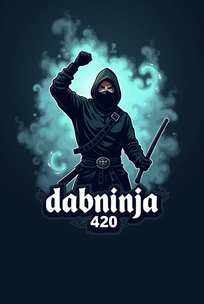 Dab Ninja 420 logo for gaming with DabNinja420 written in smoke
