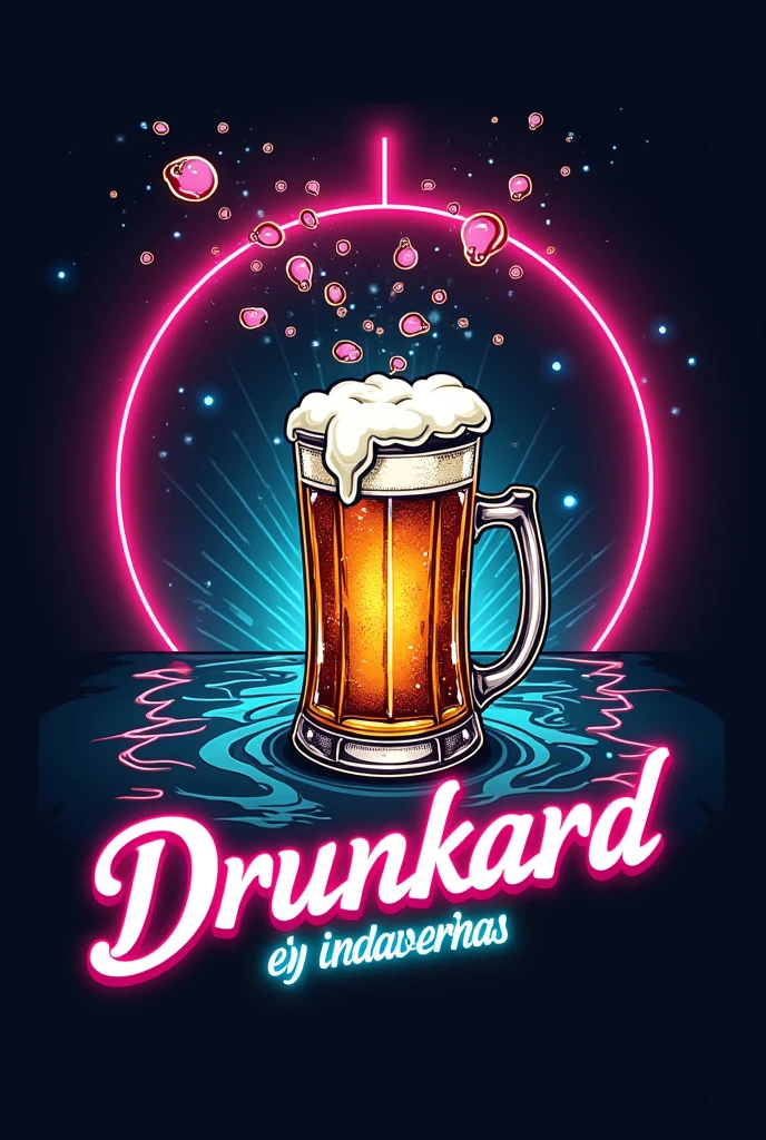 80s movie style logo with a beer mug fertilized by sperm with the text in Spanish the origin of a drunkard