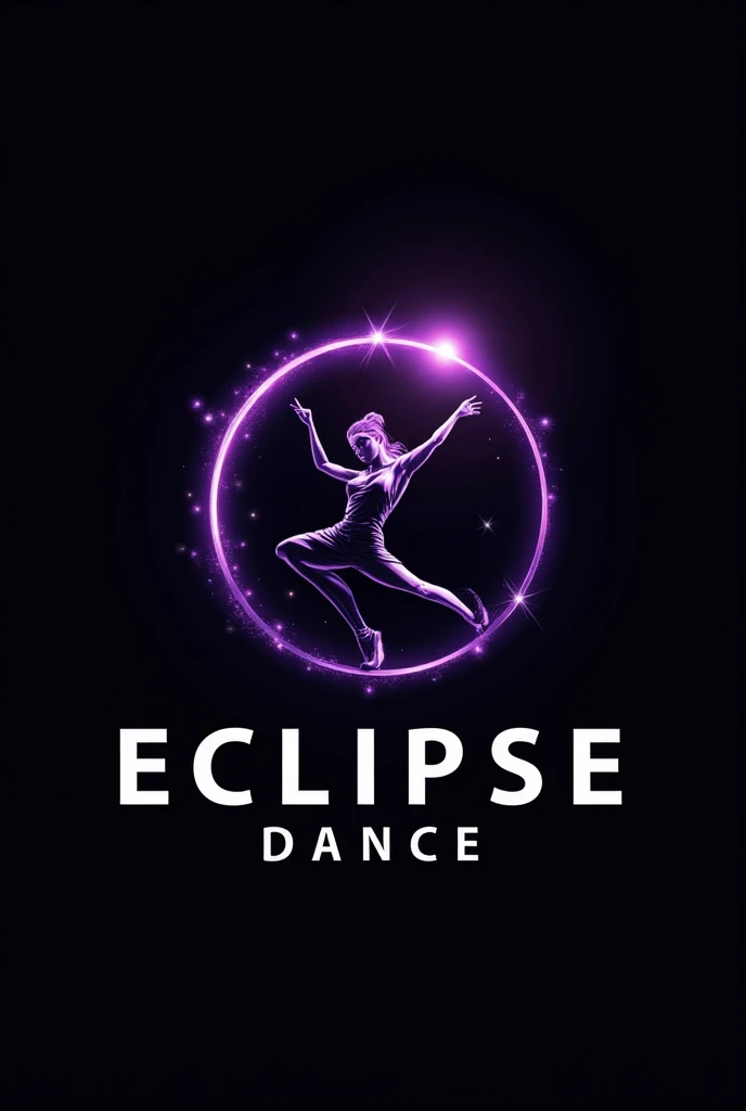 make me a logo for an urban style dance academy called eclipse dance where the background is black and the center is purple with a white urban style dancer in the middle next to the name eclipse dance below with subtle details