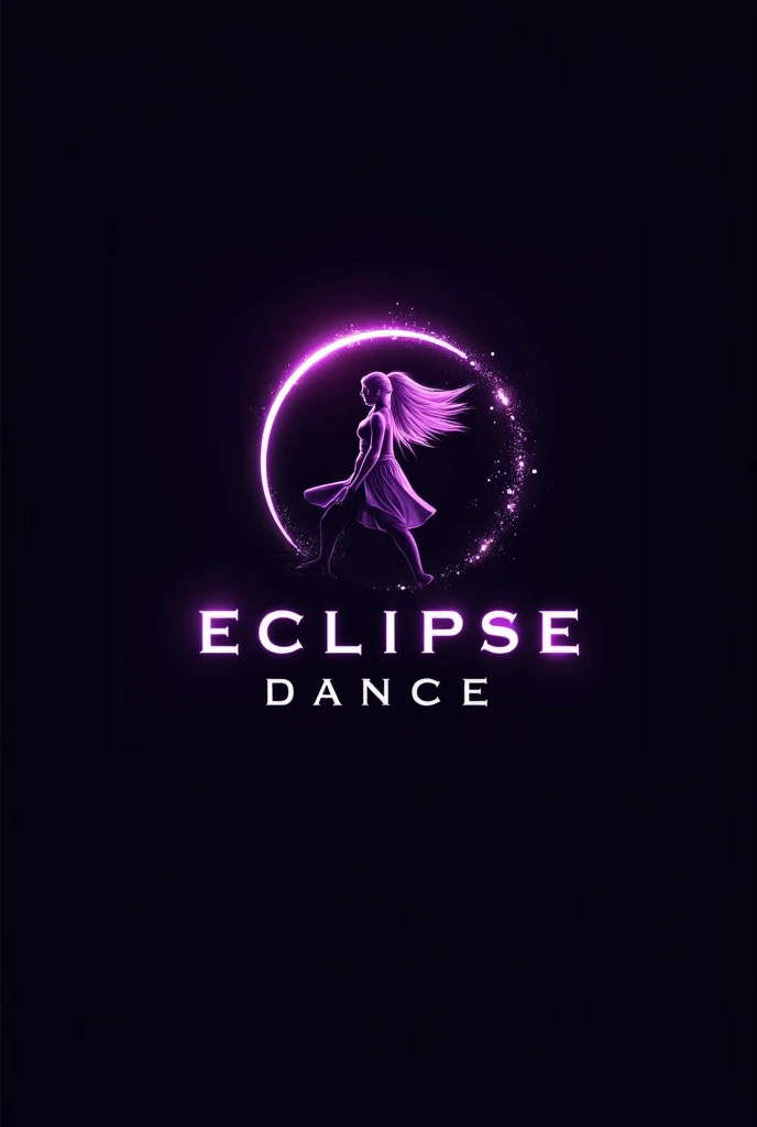 make me a logo for an urban style dance academy called eclipse dance where the background is black and the center is purple with a white urban style dancer in the middle next to the name eclipse dance below with subtle details