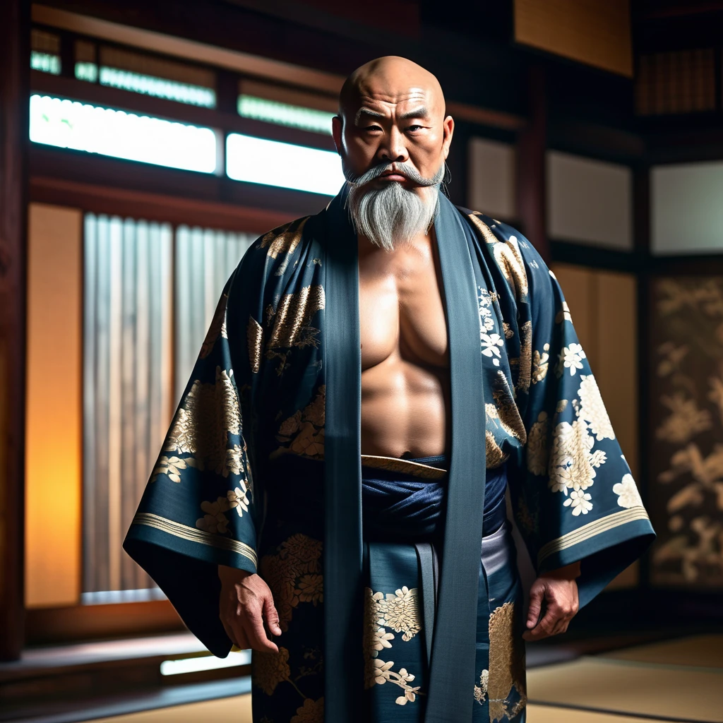 A breathtakingly photorealistic image of a formidable Japanese yokai, known as Ōnidayu, depicted in a horror setting. The massive, muscular figure stands imposingly, with a wrinkled, menacing face and a thick white beard. He is dressed in an elaborate,
traditional green kimono adorned with intricate gold patterns. Captured with a Nikon Z9 full-frame mirrorless camera equipped with a Nikon NIKKOR Z 58mm f/0.95 S Noct lens. Shot from a low angle to emphasize his immense presence and intimidating
stature, using a one-point perspective to add depth and focus. The setting is a dimly lit, ancient Japanese temple with faint, eerie lighting casting dramatic shadows and enhancing the sinister atmosphere. The image is rendered in stunning 16K resolution,
capturing hyperrealistic details of his textured skin, the rich fabric of his kimono, and the atmospheric background. Colors are dark and muted, meticulously graded in the ACES color space for a cinematic and haunting tonality. The composition is
meticulously crafted to eliminate any imperfections or distractions, ensuring a flawless, spine-chilling image that pushes the boundaries of photorealism.--ar 9:16--v 6.0--q 2--s 100