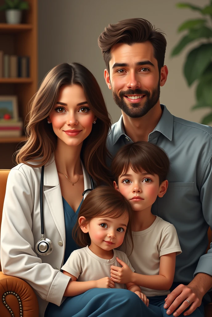 a doctor in nutrition ,with two children, a girl and a boy, and her husband who is a dark-skinned businessman