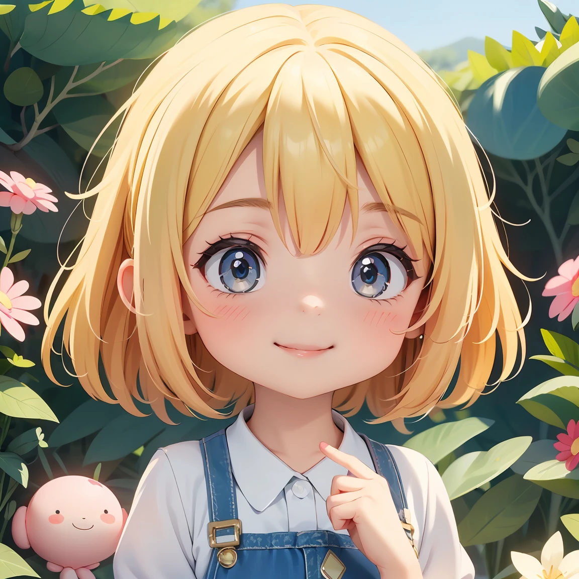 Super Chibi Character:1.8、Blonde Hair、Cute 7 year old girl、Super Chibi Character:1.8、Super Smile、smile、Swimming in the sea