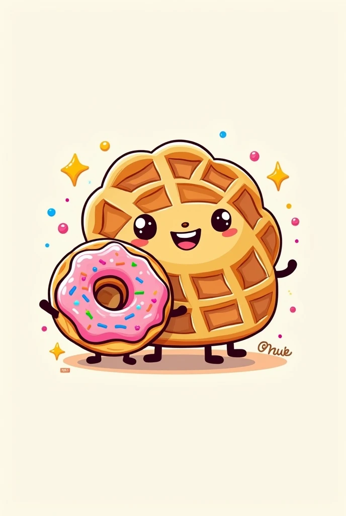 Logo with waffles and mini donuts.