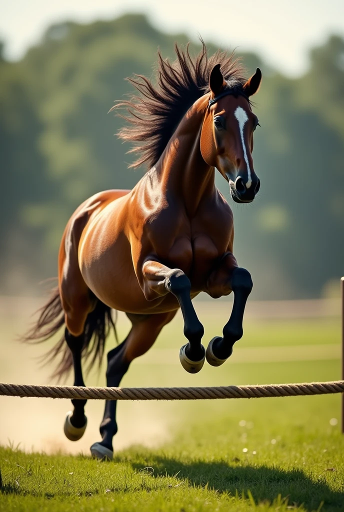 Horse jumping rope 


