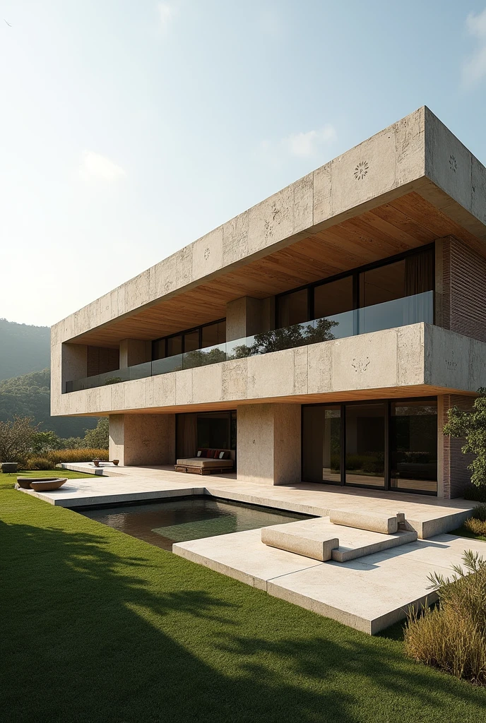 Modern minimalist house inspired by pre-Hispanic Olmec culture, 14-meter-long facade