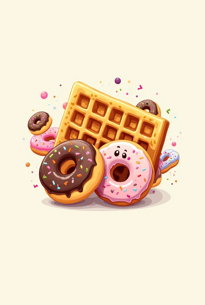 Logo with waffles and mini donuts.