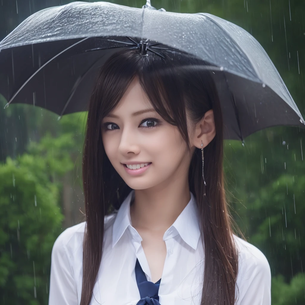 there is a woman with gigantic breast in a school uniform standing in the rain, wet shirt, can see bra behind shirt, pretty girl standing in the rain, after rain and no girls, raining, girl wearing uniform, in the rain, anime thai girl, raining award winning photo, school girl, just after rain, raining!, at evening during rain, wet from rain, rainy wet, raining portrait, beautiful and smiling, masterpiece, best quality:1.2),,(8k,highres,RAW photo,realistic,photo-realistic:1.3),(detailed skin texture,detailed cloth texture,beautiful detailed face:1.25),professional lighting,photon mapping,beautiful soft light,radiosity,physically-based rendering,raytracing, model shoot style, model shoot style, (extremely detailed CG unity 8k wallpaper), full shot body photo of the most beautiful artwork in the world,