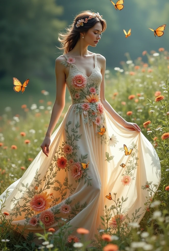 dress made with flower and butterfly 