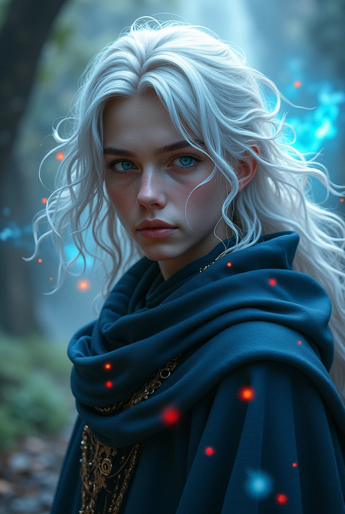 A 19 year old white haired wizard, one blue eye, and the other red 