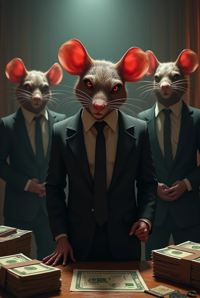 A rat with a mafia logo, more mafia with bills, Show me another picture that has the letters that say rats
