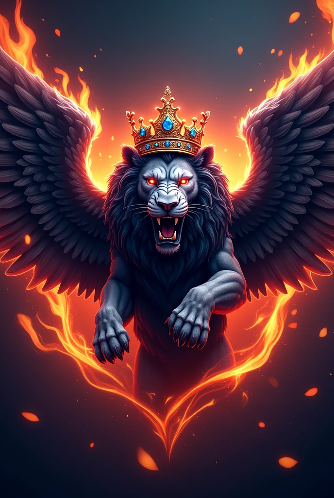 ARF esport logo • REGION with wings and fire effect and wearing a crown