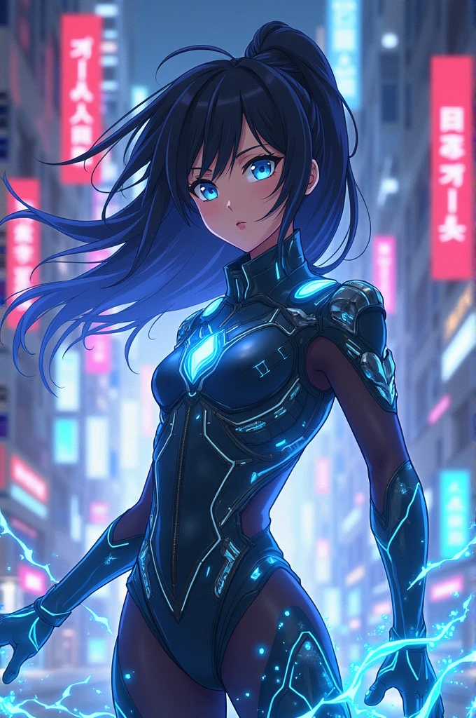 Anime character with magical powers and a lead-colored suit 