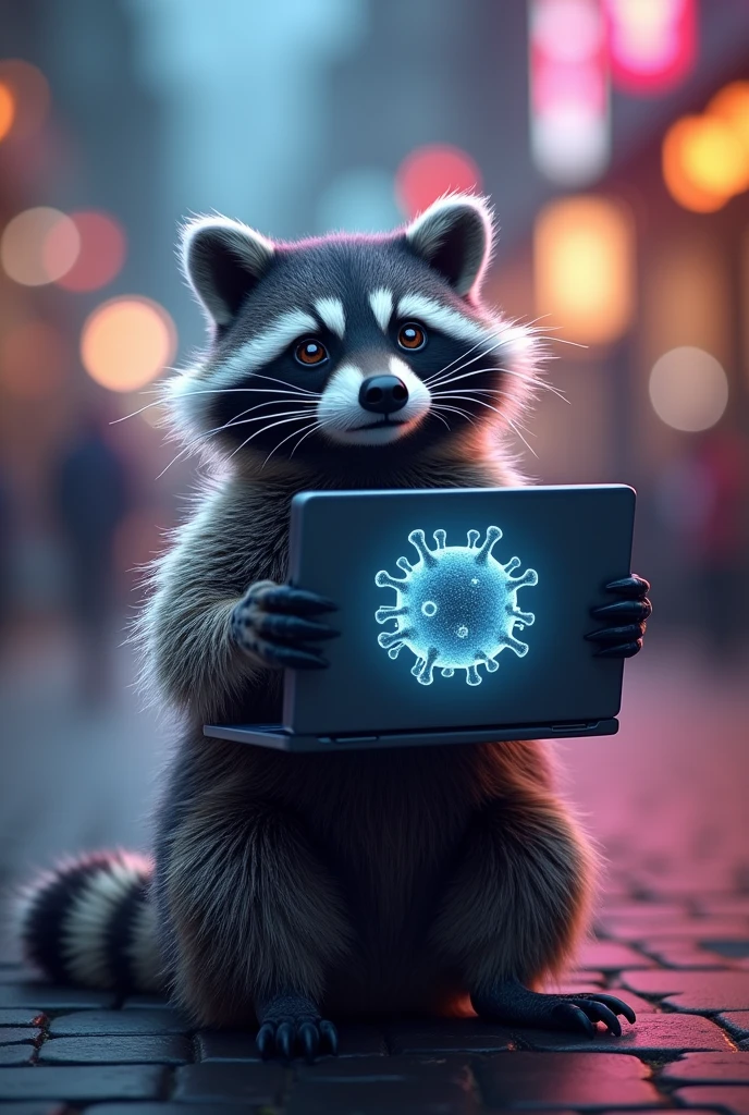 Mapache viral con una laptop
