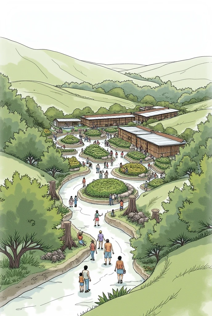 sketch of a community whose objective is to encourage respectful interaction between inhabitants and the environment.