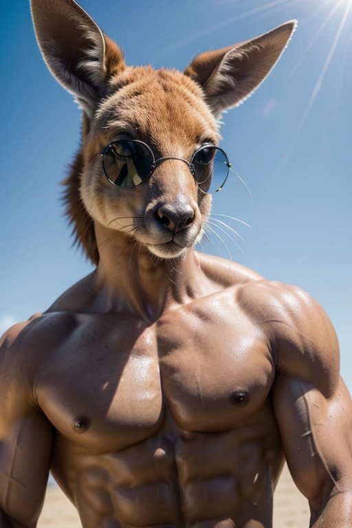 a muscular animal kangaroo with sunglasses 