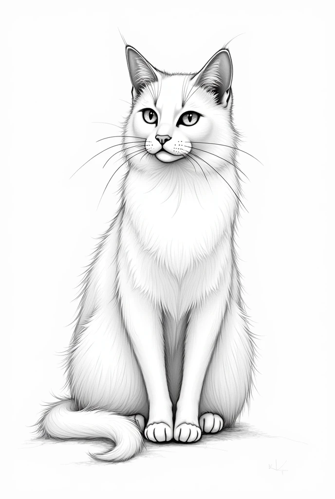 cat drawing, fancy, magical, mystic, unusual, offwhite, uncolored, monochrome,  wavey lines, realistic line art drawing, coloring book page , thick, crisp lines, sketch art, centred image,
