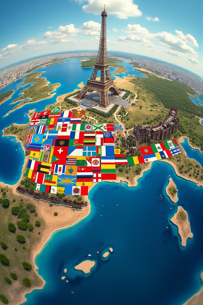 Produce an Anamortosis Map highlighting the 2024 Olympic countries/ paris