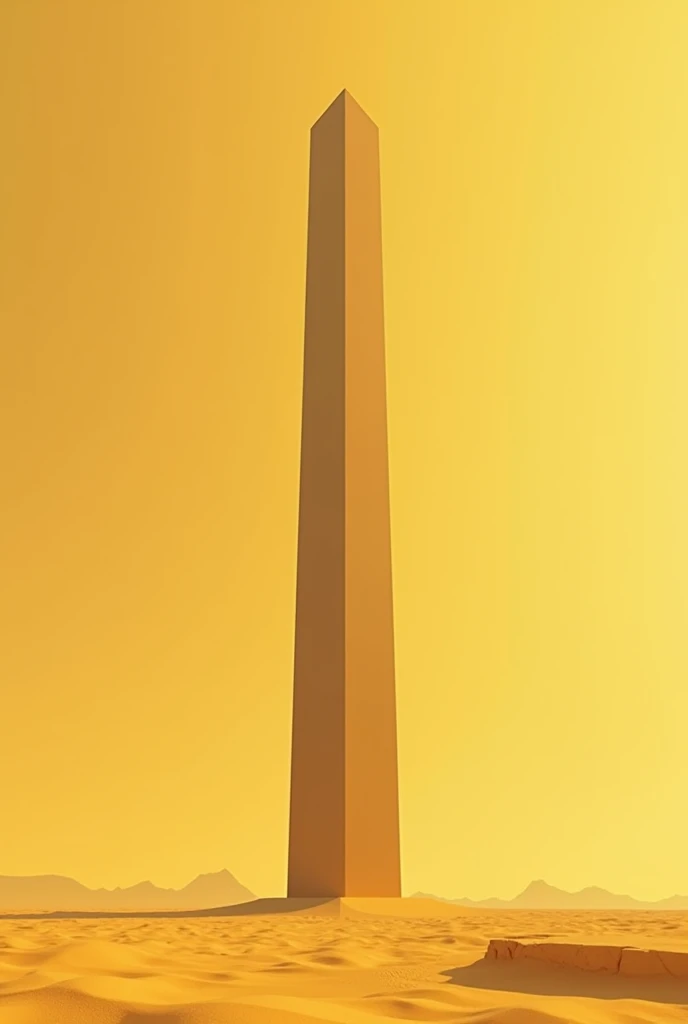 A gigantic obelisk, in the middle of vast plane desert of yellow sand