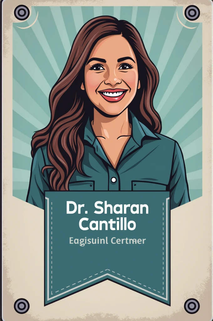 Create me a picture of a modern looking pin or badge that says the following: Dr. Sharon Cantillo, Physical Science.