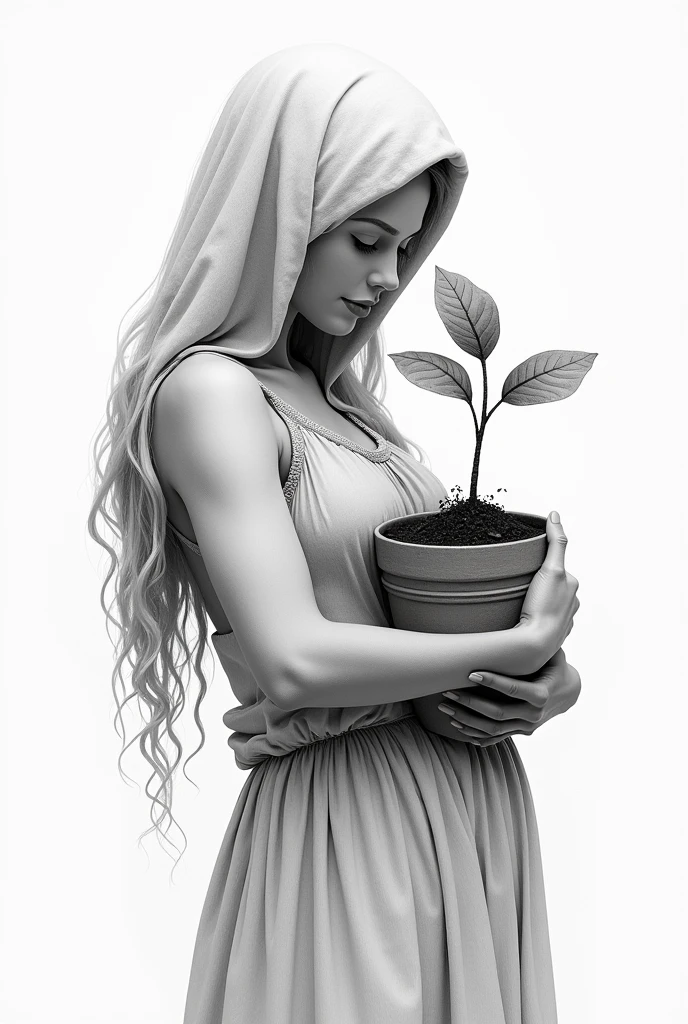 As a drawing about caring for the environment in black and white
