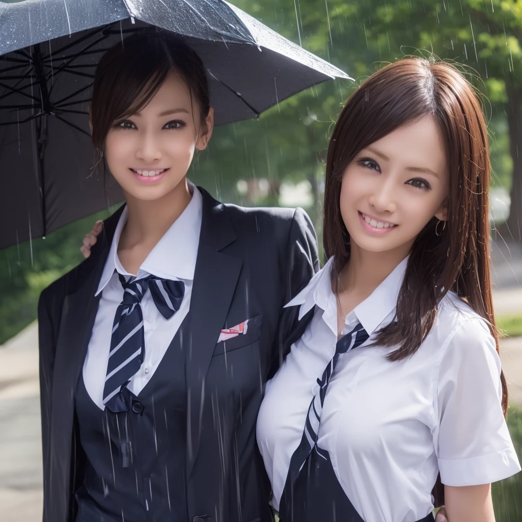 there is a woman with gigantic breast in a school uniform standing in the rain, wet shirt, can see bra behind shirt, pretty girl standing in the rain, after rain and no girls, raining, girl wearing uniform, in the rain, anime thai girl, raining award winning photo, school girl, just after rain, raining!, at evening during rain, wet from rain, rainy wet, raining portrait, beautiful and smiling, masterpiece, best quality:1.2),,(8k,highres,RAW photo,realistic,photo-realistic:1.3),(detailed skin texture,detailed cloth texture,beautiful detailed face:1.25),professional lighting,photon mapping,beautiful soft light,radiosity,physically-based rendering,raytracing, model shoot style, model shoot style, (extremely detailed CG unity 8k wallpaper), full shot body photo of the most beautiful artwork in the world,((ポニーテール))、((ツインテール))、((濡れて体に張り付いている服))、((濡れて肌が透けている服))