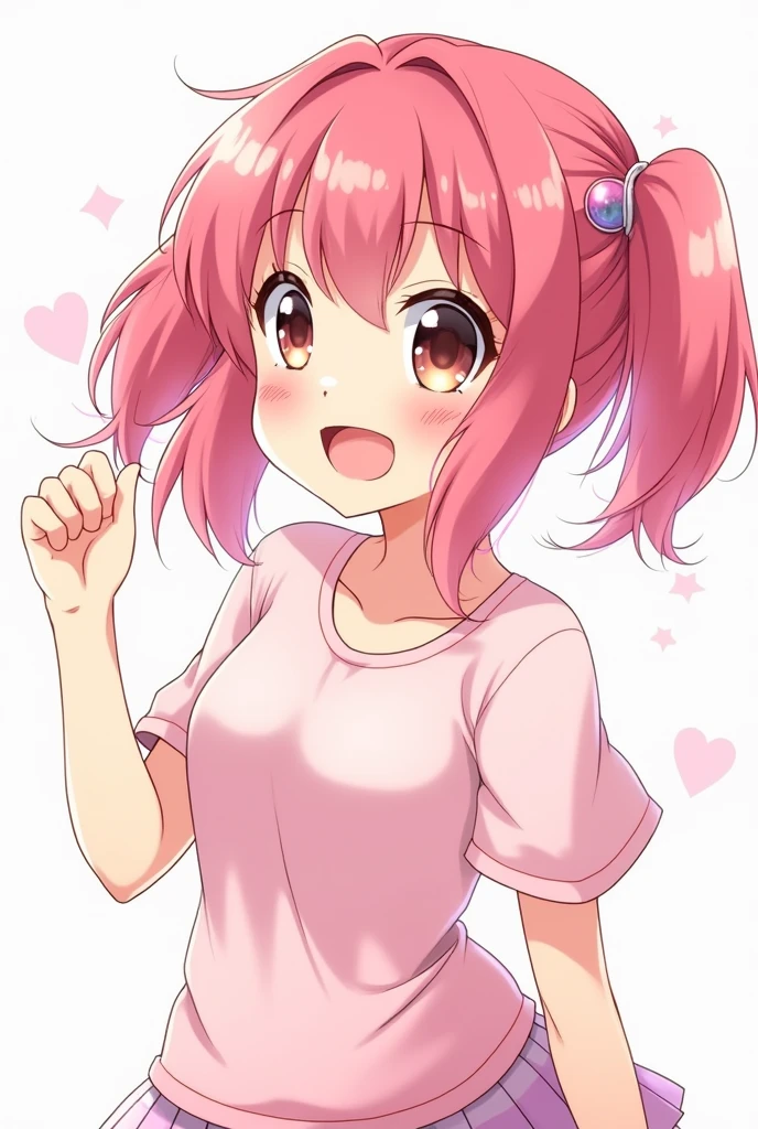 I created a 2d image of a happy anime girl with an excited reaction and pink hair