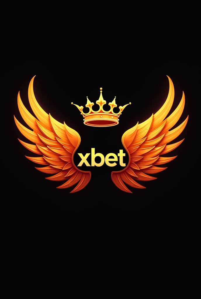 some bird wings, that only the wings are seen, that in the middle it says XBET, Orange letters and above all a crown in orange and black