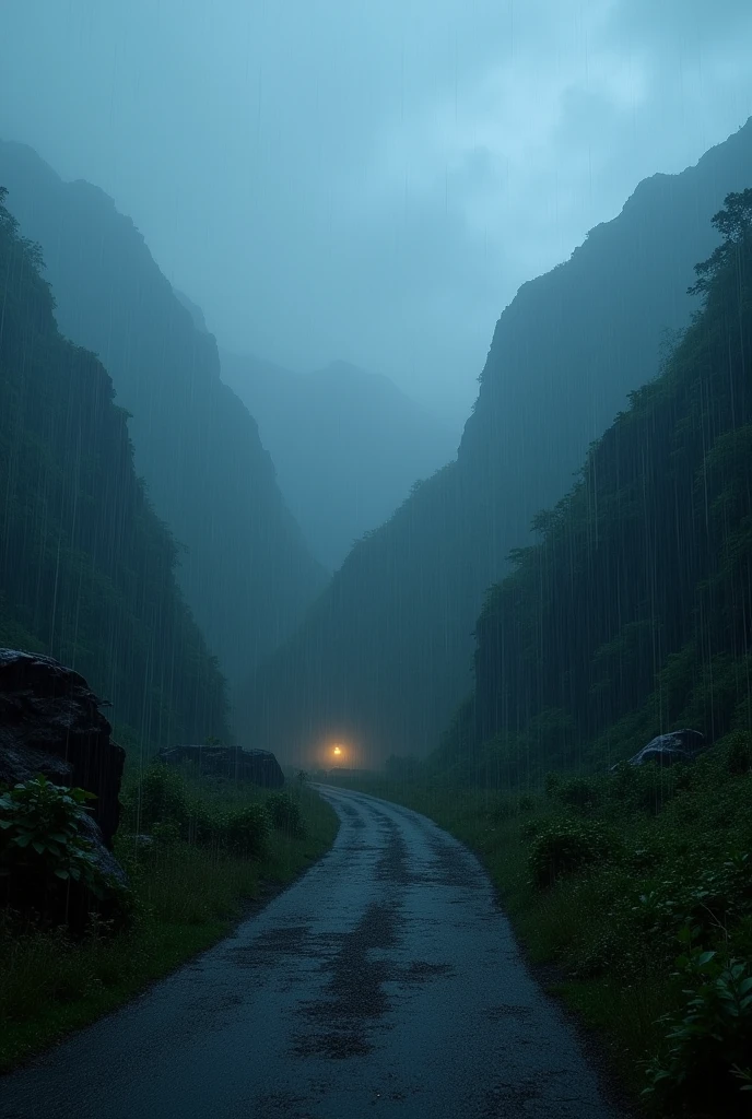 A rainy night in Jamaica in Mountain., more rain effects with 0 people, make the photo long way