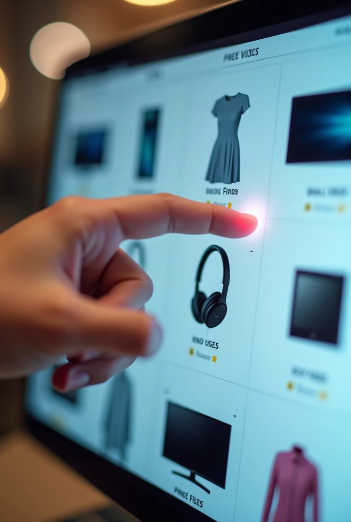 Close-up of a hand clicking the “Apply Coupon” button in an online shopping cart, highlighting the discount applied. The screen can show popular products, like electronics or fashion.